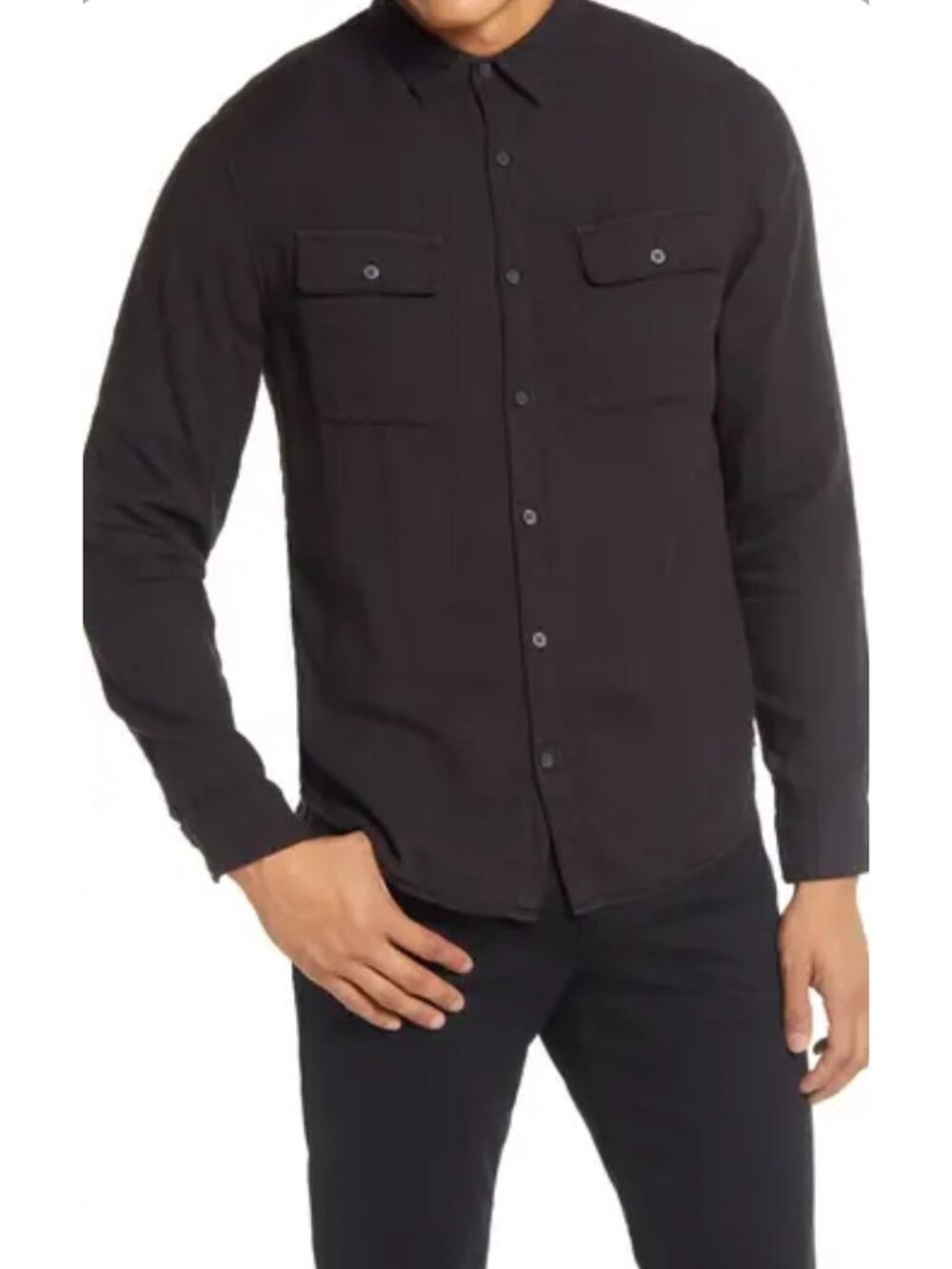 vince Men's Classic Fit Lightweight Cotton Button-Down Shirt Black/Grey Large
